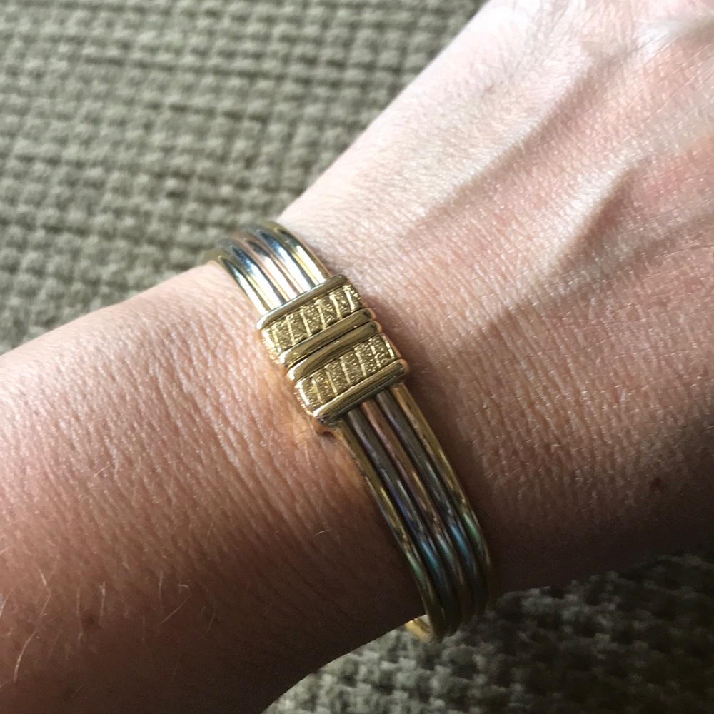Tri Tone spring open bangle bracelet